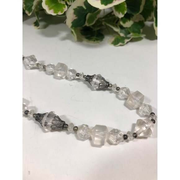Vintage 1940s Clear Lucite Bead Necklace Silver Tone Spacers Art Deco 25 inch - Picture 6 of 10